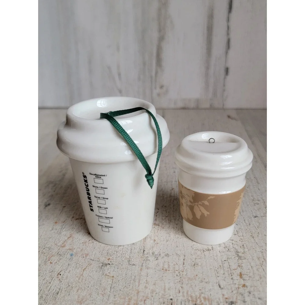 Starbucks coffee ceramic beige hot sleeve Xmas ornament set home